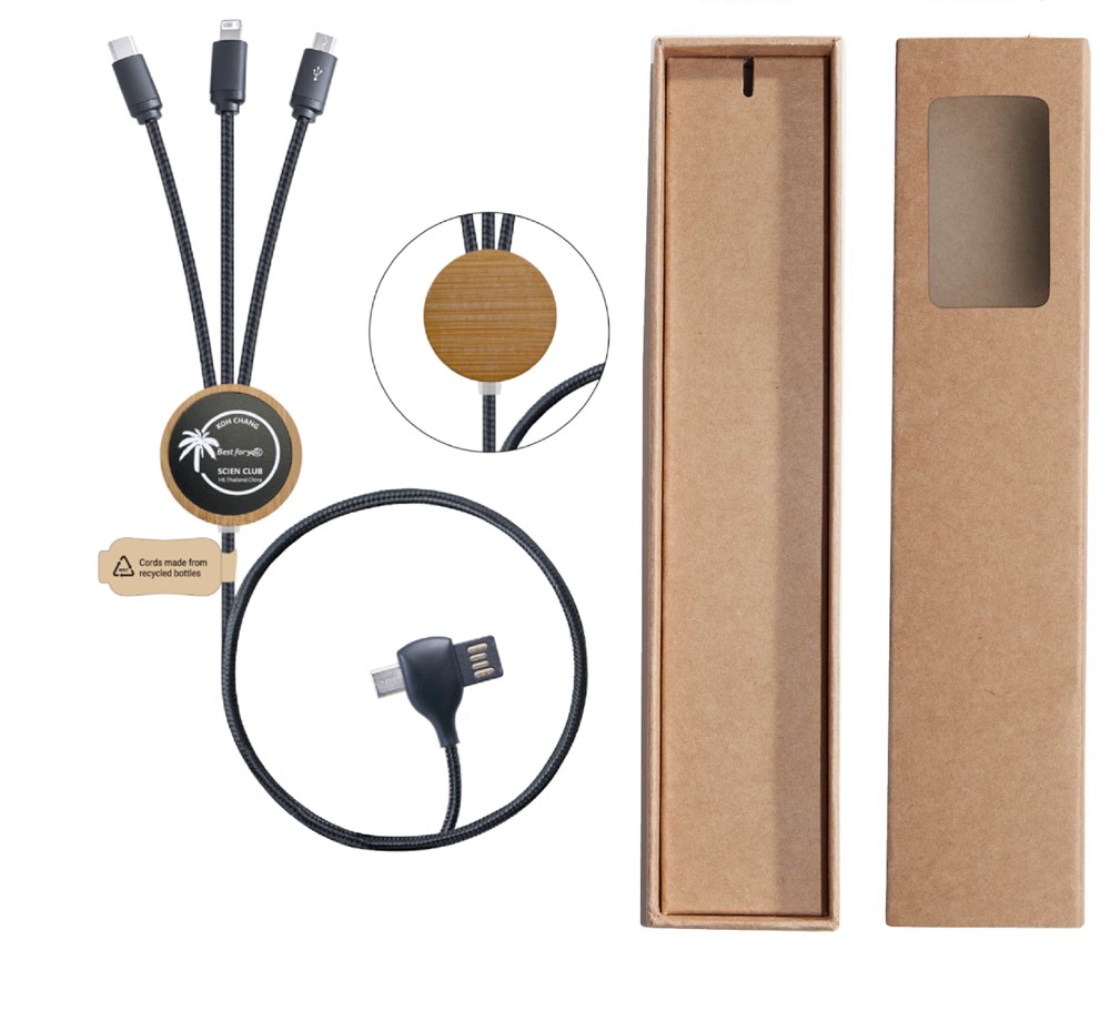 3 in1 Ladekabel "ECO Cable LED Bamboo"